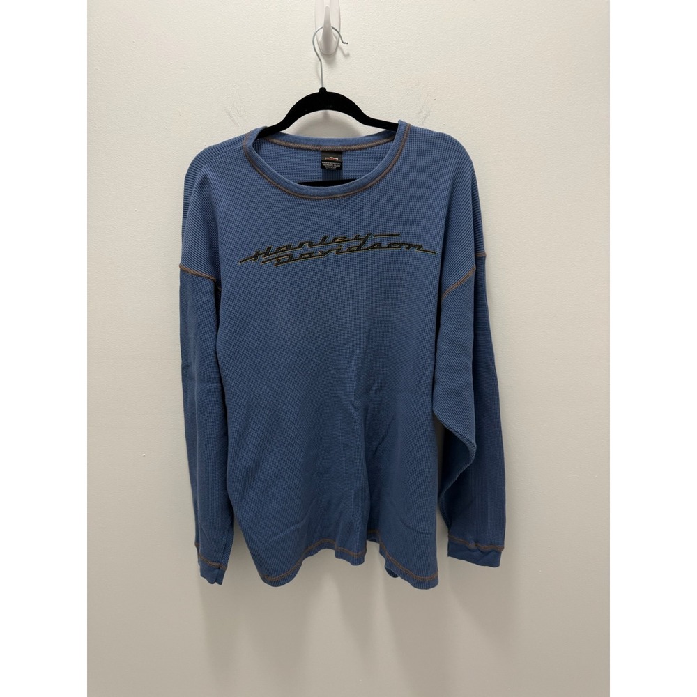 Harley-Davidson Waffle Knit Thermal Shirt Blue Radcliff KY XXL Long Sleeve